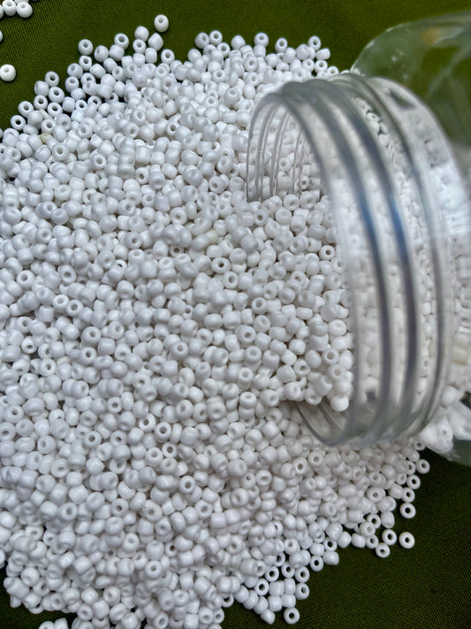 Mini Round Glass Seeds for Embroidery and Jewelry (White)
